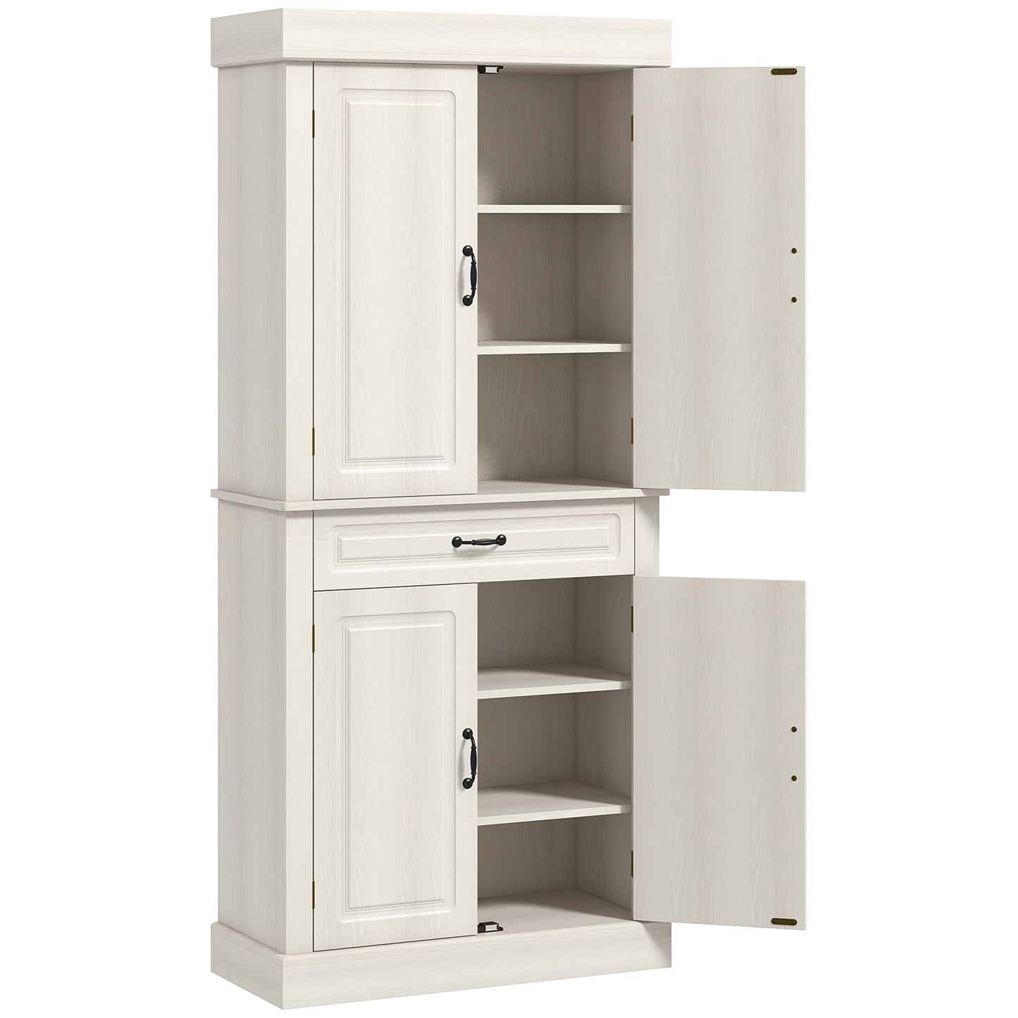 Tall Kitchen Cupboard, Kitchen Pantry Cabinet with 6 Shelves and Drawer, Cream White