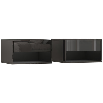 Floating Bedside Tables Set of 2, Wall Mounted Nightstand, High Gloss Black