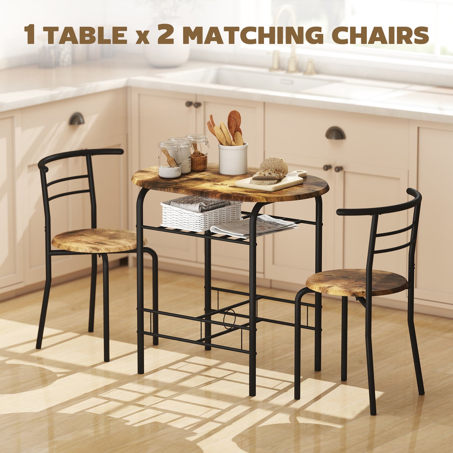 Three-Piece Compact Dining Set - Rustic Brown