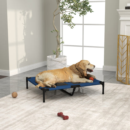 Raised Dog Bed Cat Elevated Lifted Puppy Pet Elevated Cot Portable Camping Basket – Blue (Large)