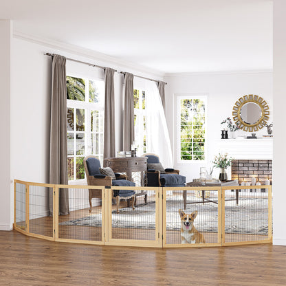 Wooden Pet Gate, Freestanding Dog Security Barrier with Two Support Feet - Natural Tone
