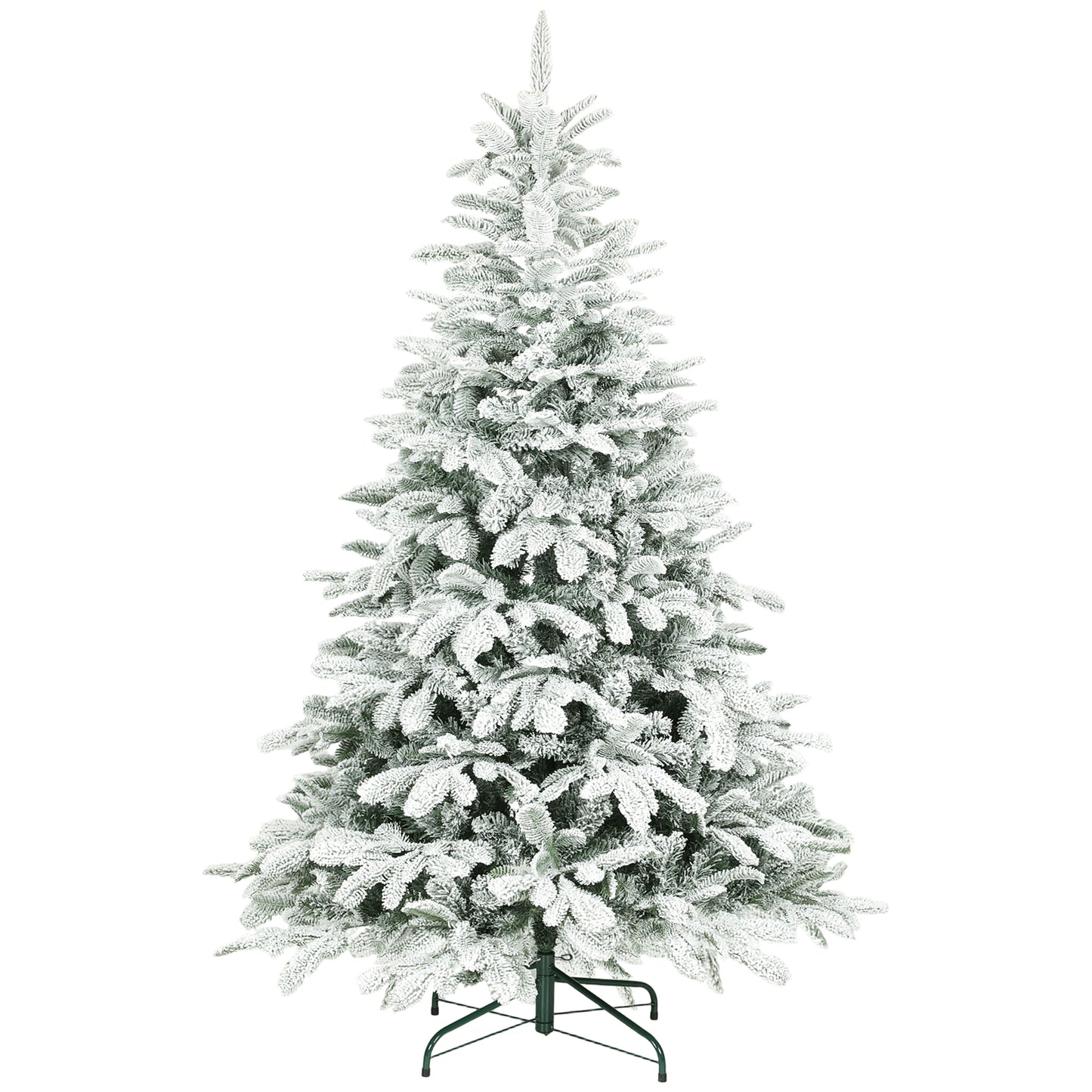 6 ft Artificial Flocked Christmas Tree with 1182 Branches, Hinged Xmas Tree with Foldable Metal Stand