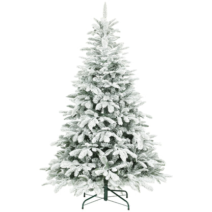 6 ft Artificial Flocked Christmas Tree with 1182 Branches, Hinged Xmas Tree with Foldable Metal Stand