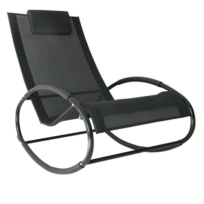 Rocking Chair Sun Lounger Recliner Rocker Texteline Fabric Patio Garden Relaxer with Pillow, Black