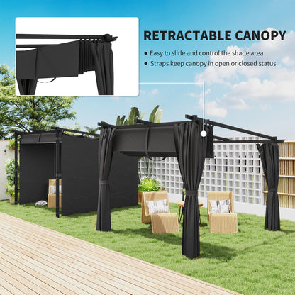 3 x 3 m Retractable Roof Pergola, with Curtains - Dark Grey