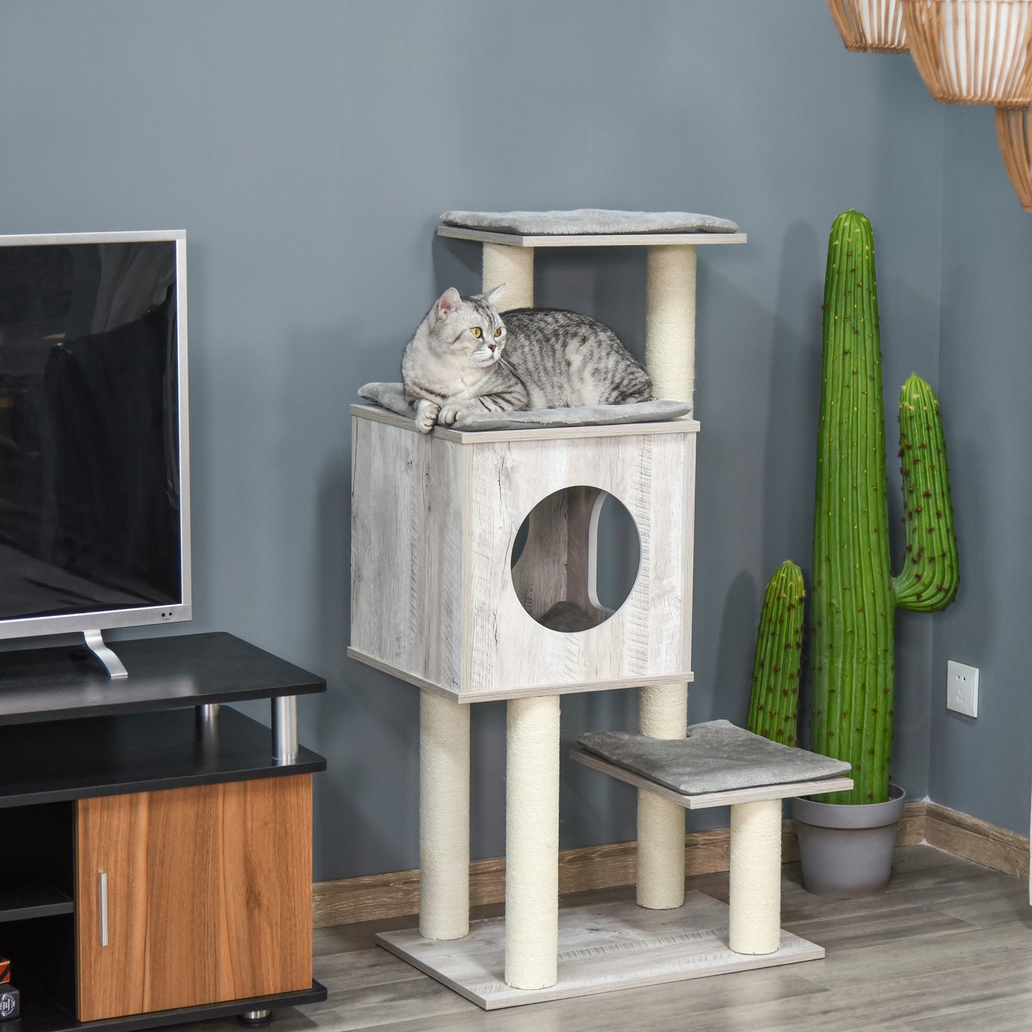 Cat Tree for Indoor Large Cats 113cm Kitten Tower Condo Jute Scratching Post Kitten Play House Activity Center Furniture