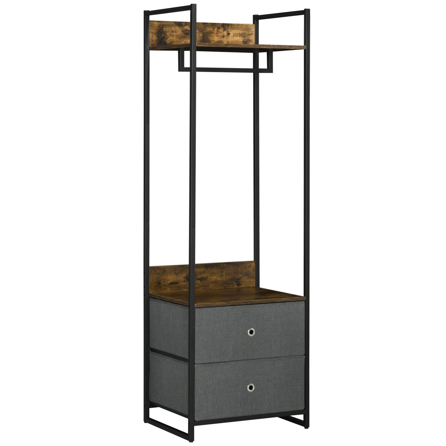 Clothes Rail, Metal Coat Stand, Garment Rack with 2 Fabric Storage Drawers, Single Wardrobe for Bedroom, Hallway