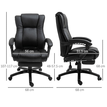 Executive Office Chair for Home, PU Leather Computer Chair, Swivel Desk Chair with Footrest, Wheels, Adjustable Height, Black