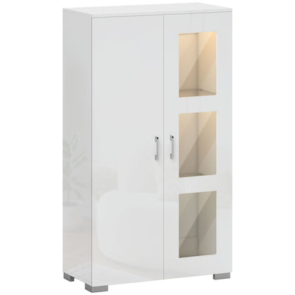 High Gloss Sideboard, Display Cabinet with 16-Colour RGB LED Lights and Remote Control