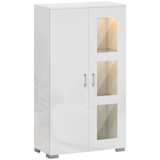 High Gloss Sideboard, Display Cabinet with 16-Colour RGB LED Lights and Remote Control