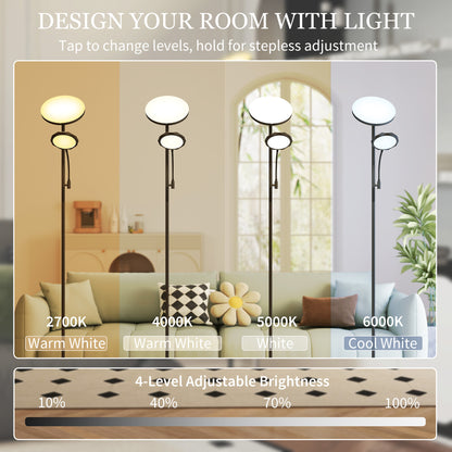 LED Floor Lamp for Living Room, Stepless Dimmable Standing Lamp, Mother and Child Uplighter with Reading Light