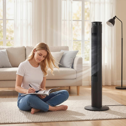 Tower Fan with WiFi Control Standing Floor Fan with Remote Control 116 cm Black