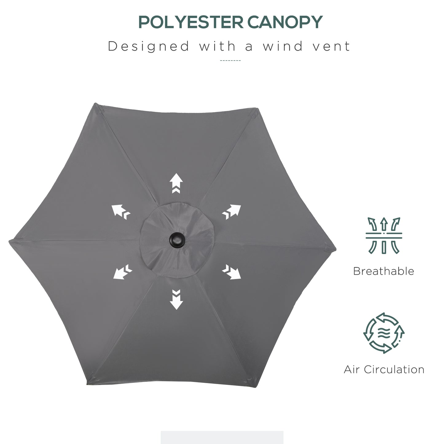 2m Garden Parasol Umbrella, Outdoor Sun Shade with 6 Sturdy Ribs for Balcony, Bench, Garden, Dark Grey