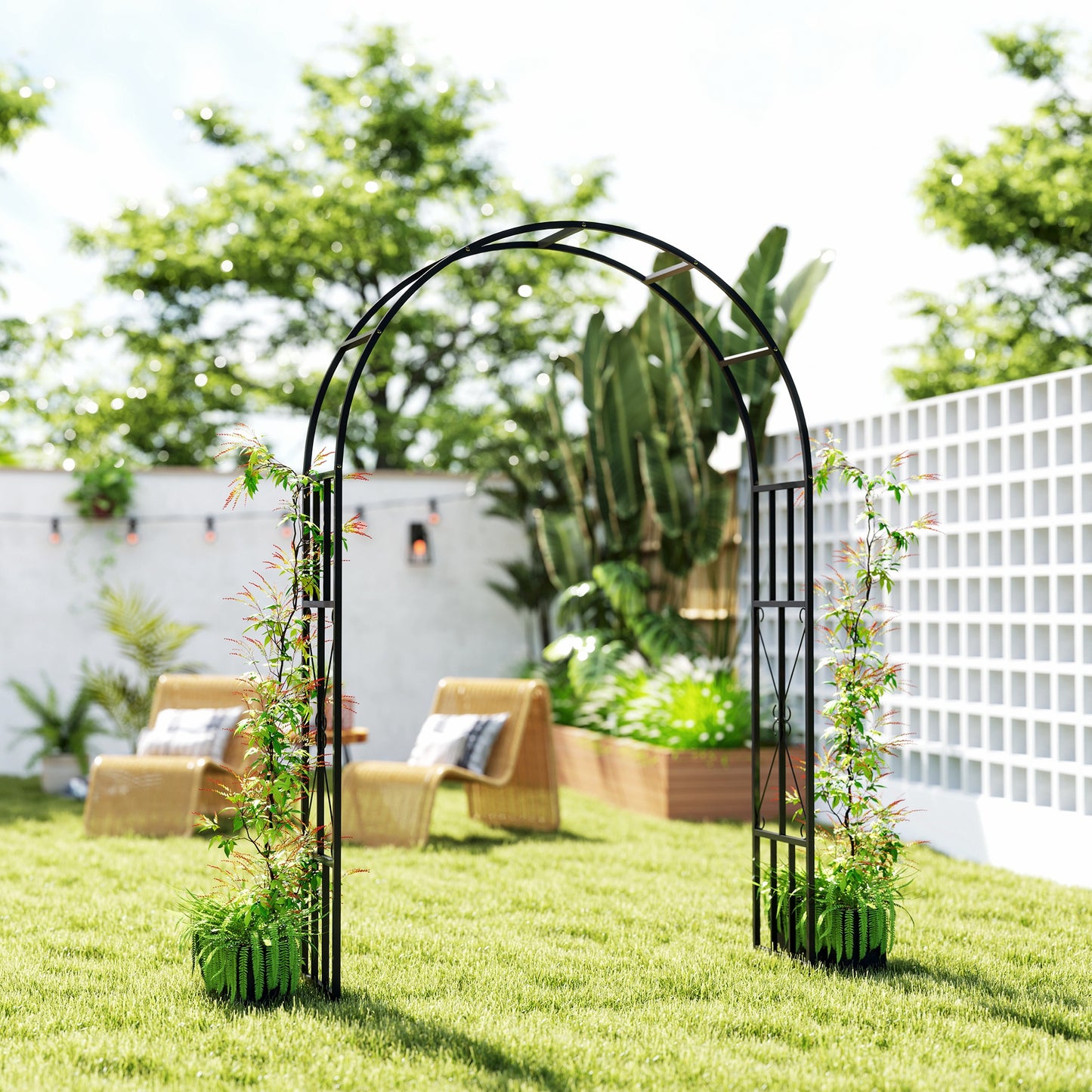 Steel Garden Arch, 2.2m High x 1.5m Wide Metal Garden Trellis for Climbing Plants Roses Wisteria Vines