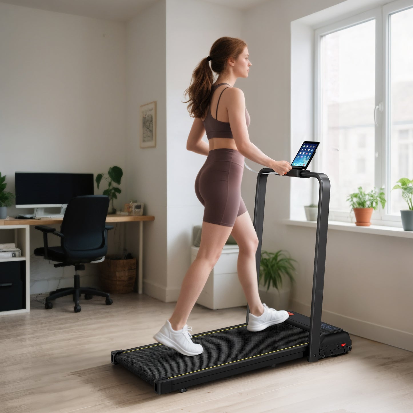 Folding Treadmill Walking Pad, 2HP Portable Under Desk Treadmill with Handle, Running Jogging Walking Machine