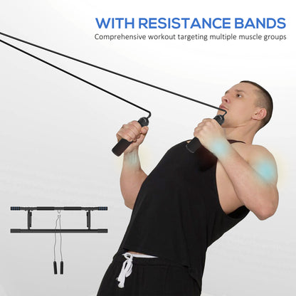 Pull-Up Bar, No-Drilling Chin-Up Bar, Push-Up Stand with Resistance Bands, Padded Handles for Home Gym Exercise, Blue