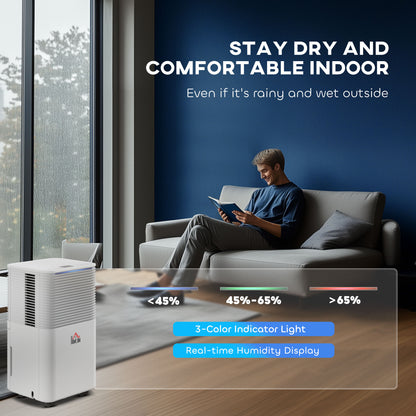 10L/Day Dehumidifier with 2L Water Tank, Laundry Drying, Automatic Humidity Sensor