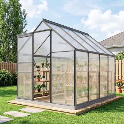 190 x 253 cm Walk-In Polycarbonate Greenhouse - Dark Grey