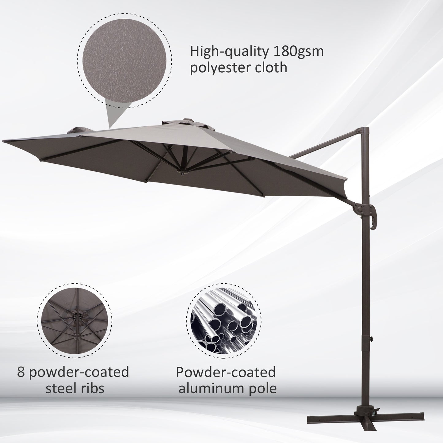 3m Cantilever Aluminium Frame Outdoor Garden Parasol Grey