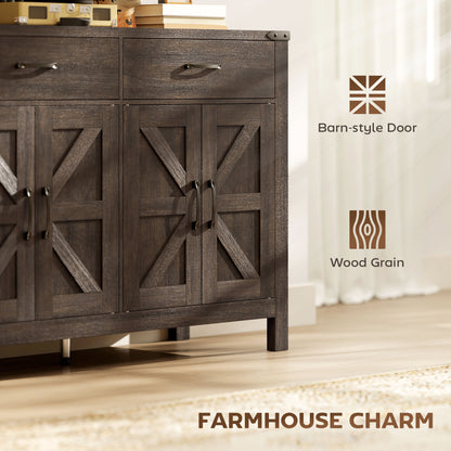 Kitchen Cupboard, Sideboard with 4 Doors, 2 Drawers and 2 Adjustable Shelves for Dining Room, Dark Brown
