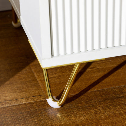Elegant Fluted Bedside Table - White/Gold-Tone