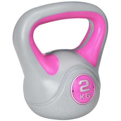 Kettlebell, 2kg Kettle Bells with Handle for Home Gym Weight Lifting and Strength Training, Pink and Grey