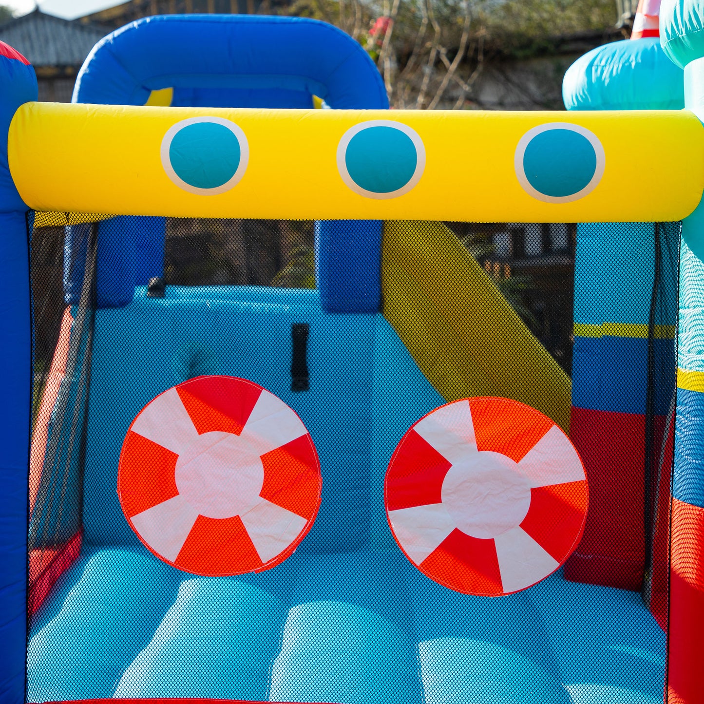 Kids Bouncy Castle, 4 in 1 Large Sailboat Style Inflatable House Slide Trampoline Water Pool Climbing Wall with Blower Carryb