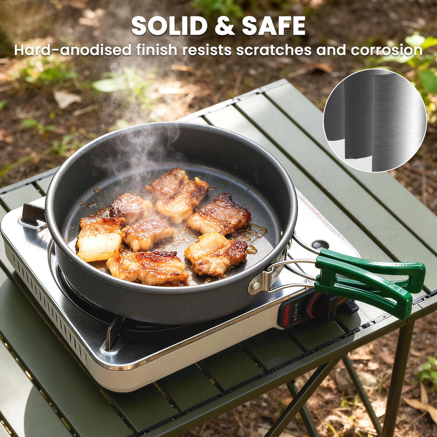 Camping Cookware Set, 8-Piece Ultralight Camping Cooking Kit with Anti-Scald Handles, Grey