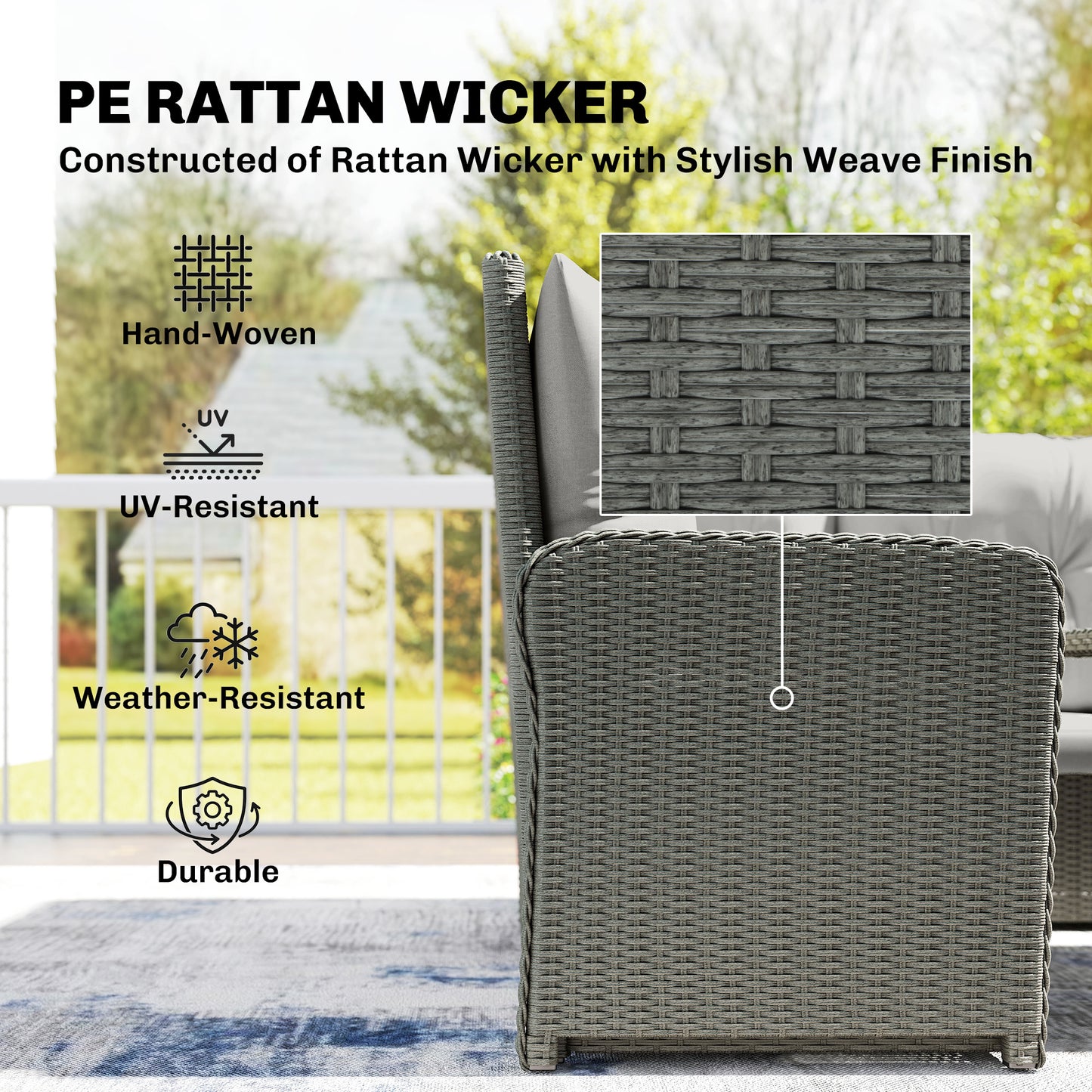 6 Pieces Outdoor PE Rattan Garden Furniture, Patio Wicker Sectional Conversation Corner Sofa