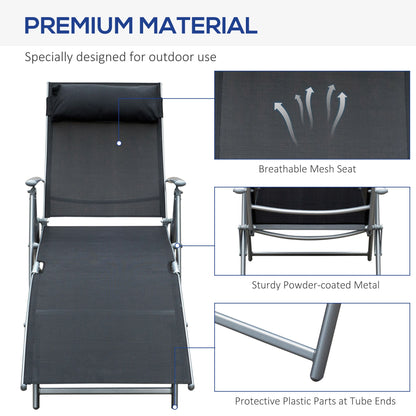 Sun Lounger Steel Frame Outdoor Folding Chaise Texteline Lounge Chair Recliner with Headrest & 7 Levels Adjustable Backrest