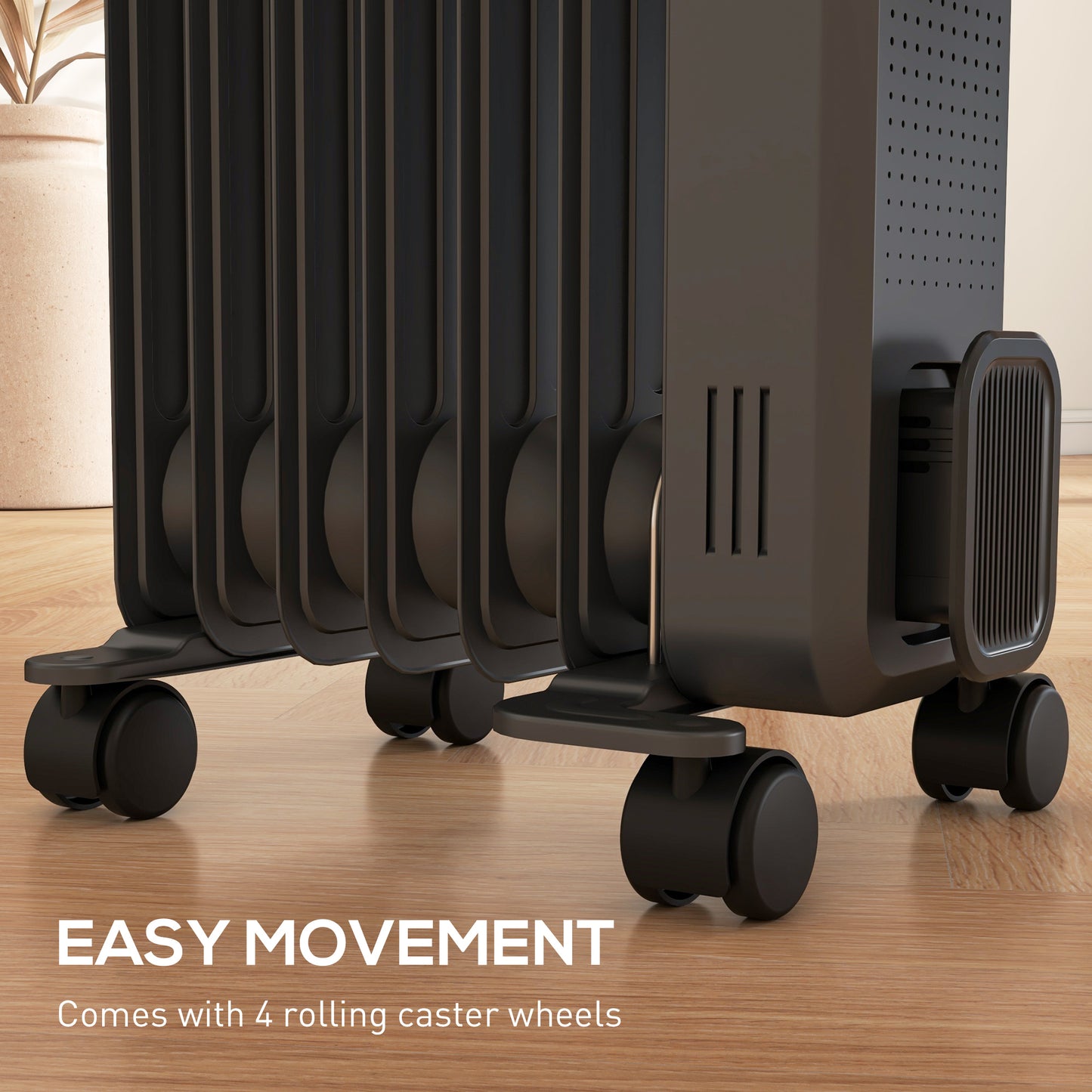 1500W Oil Filled Radiator, Portable Electric Heater with 3 Heat Settings, Safety Cut-Off and Wheels, Grey