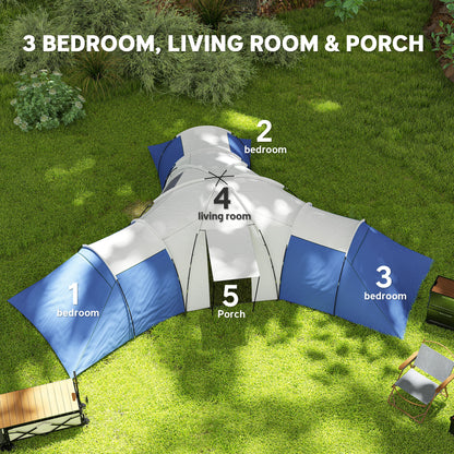 6-9 Man Tent with Bedrooms and Living Room, Accessories Included, Blue