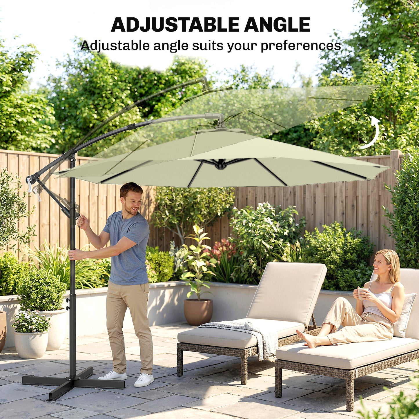 3m Overhanging Cantilever Parasol, with Cross Base - Beige