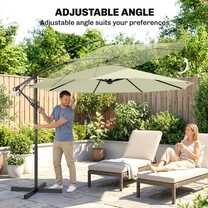 3m Overhanging Cantilever Parasol, with Cross Base - Beige