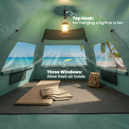 2-3 Person Pop Up Beach Tent, UPF15+ Sun Shelter with Extended Floor, Sandbags, Mesh Windows and Carry Bag, Green