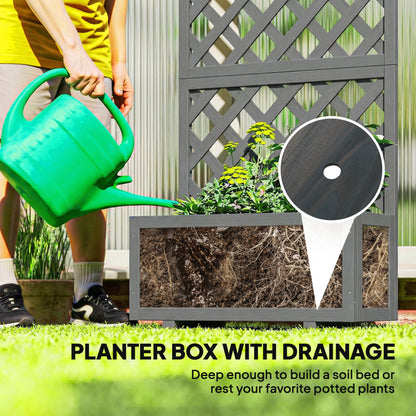 Wood Planter with Trellis for Climbing Plants, Raised Bed, Planter Box with Drainage Holes to Grow Herbs Flowers, Grey