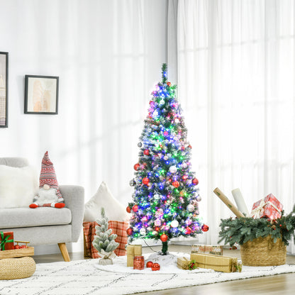 5FT Tall Prelit Pencil Slim Artificial Christmas Tree with Realistic Branches, 250 Colourful LED Lights and 408 Tips