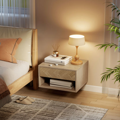 Set of Two Floating Bedside Tables - Natural Wood Finish