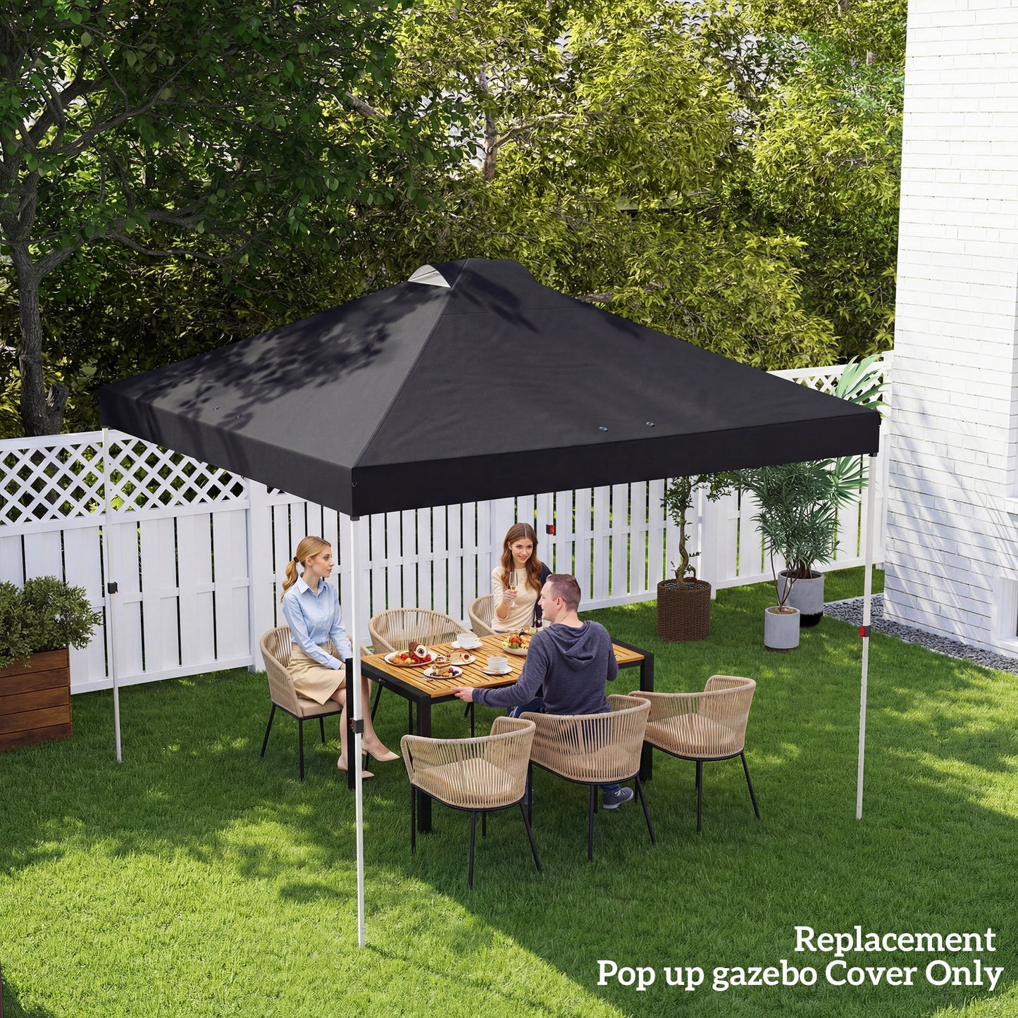 gazebo roof replacement UV50+ Waterproof Pop Up Canopy Cover with 8 Drainage Holes 3 x 3 m Black