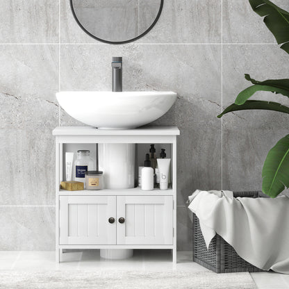 Pedestal Under Sink Cabinet with Double Doors, Modern Bathroom Vanity Storage Unit with Shelves, White