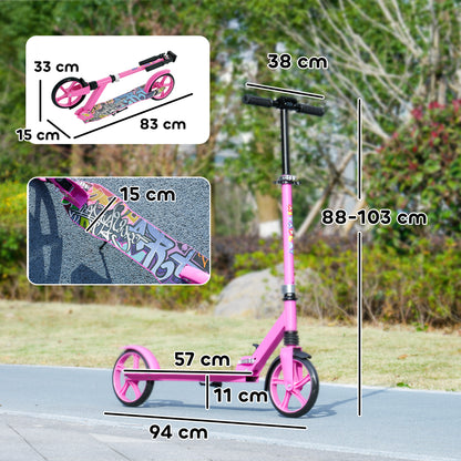 Foldable Kids Scooter with Adjustable Handlebar, 200mm Big Wheel, Rear Fender Brake, for Ages 6-12 Years, Pink
