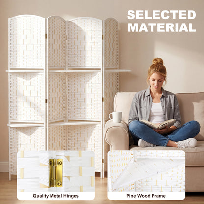 Freestanding Privacy Screen, 4 Panel Folding Room Divider for Living Room, Bedroom and Office, 160 x 170cm, White