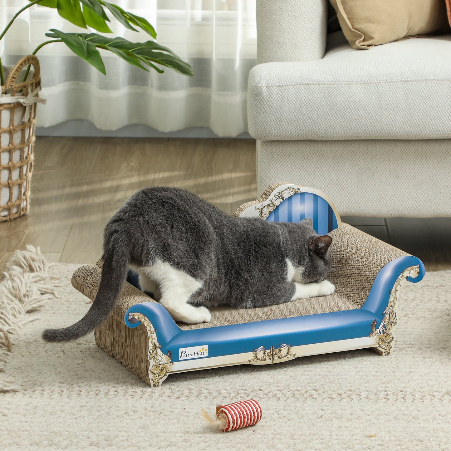 2-in-1 Cat Scratching Board with Catnip for Indoor Cats, 26.5 x 57 x 26.5cm, Blue