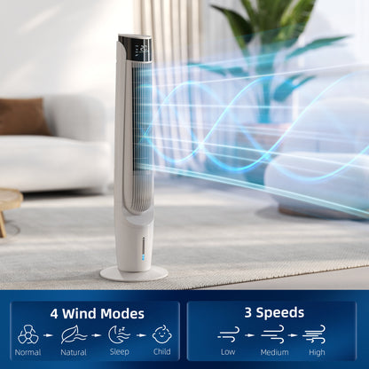 Air Cooler with LED Display and Remote Control, Oscillating Ice Cooling Fan with 3 Speeds, 4 Modes, 12 Hour Timer, White