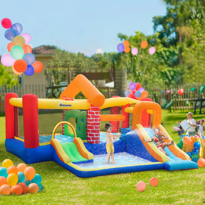 4 in 1 Kids Bouncy Castle Extra Large Double Slides & Trampoline Design Inflatable House Pool Climbing Wall with Blower Carry