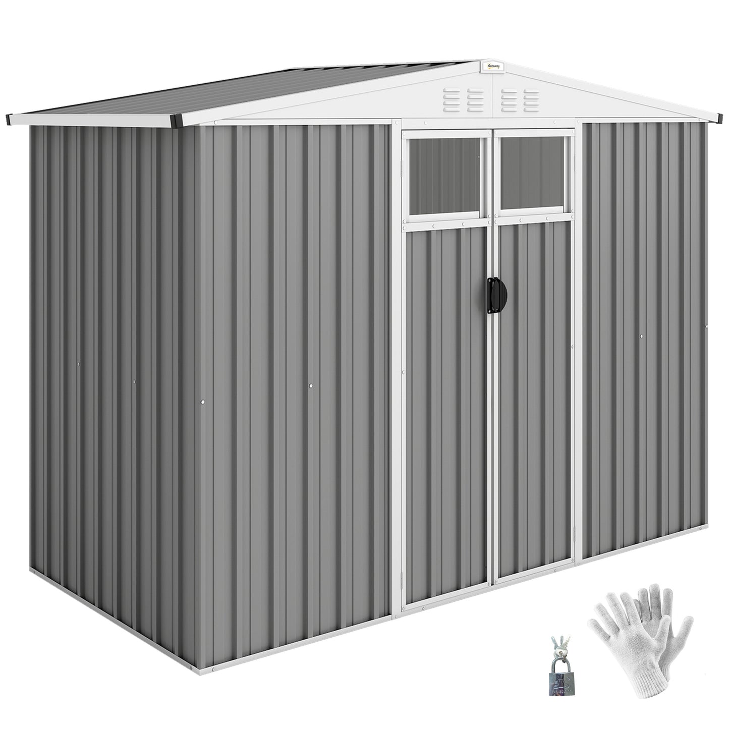 8 x 4 ft Metal Garden Shed, Garden Storage Shed with Window, 4 Vents and Lockable Door