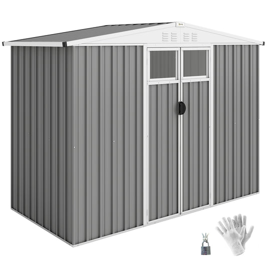 8 x 4 ft Metal Garden Shed, Garden Storage Shed with Window, 4 Vents and Lockable Door