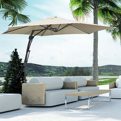 3m Cantilever Parasol with Easy Lever, Patio Umbrella with Crank Handle, Cross Base and 6 Metal Ribs