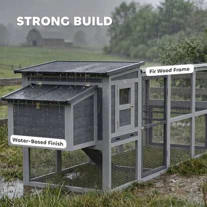 Large Chicken Coop, Wooden Hen House with Covered Run, Nesting Box, Pull-Out Tray, Opening Asphalt Roof
