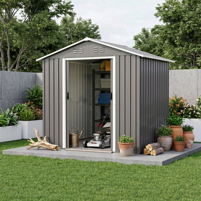 6.5 x 3.5ft Metal Garden Storage Shed - Light Grey